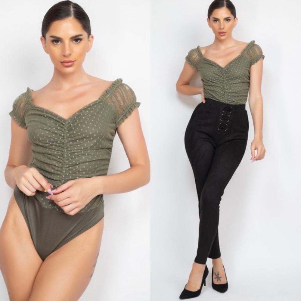 Olive shirred bodysuit